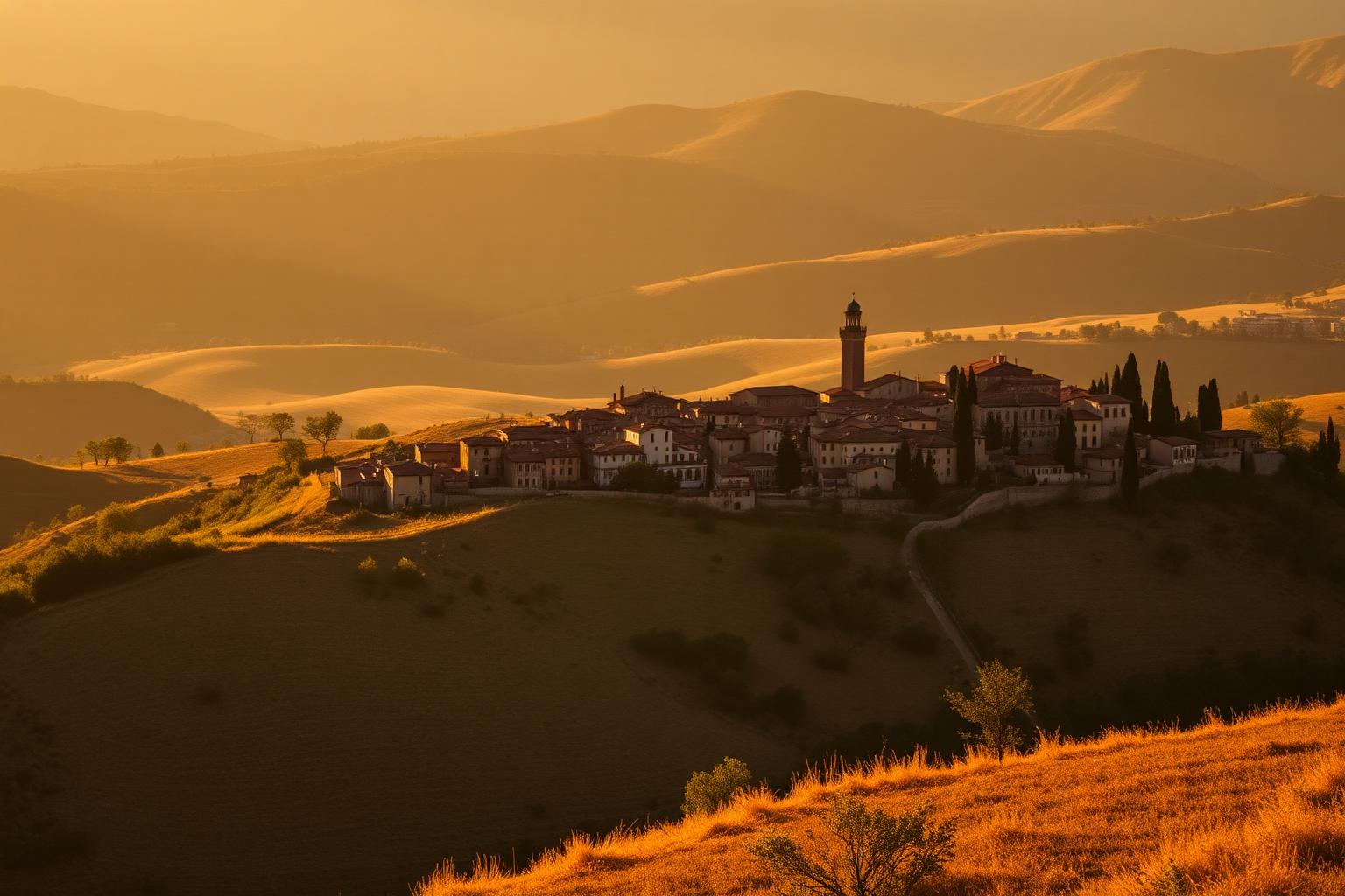 Golden hour over Tuscan hill town